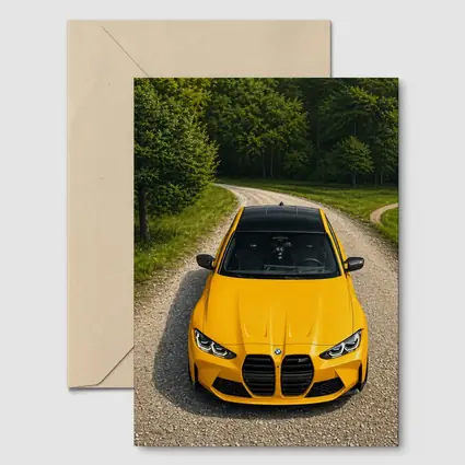 BMW M3 Yellow on Forest Gravel Road