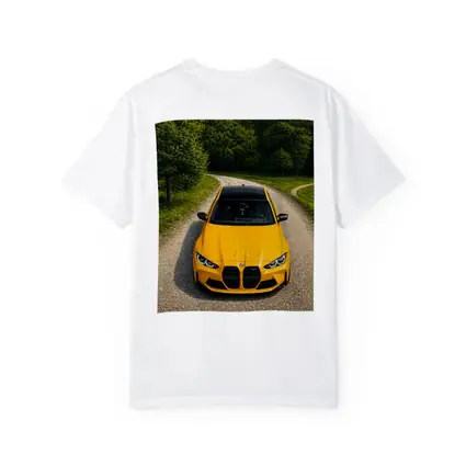 BMW M3 Yellow on Forest Gravel Road