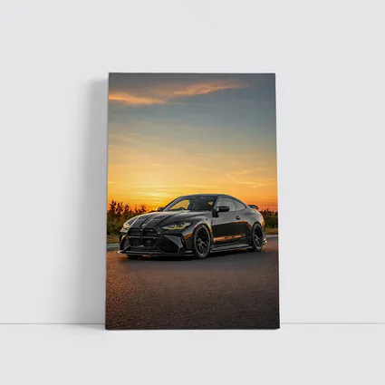 BMW M4 Black Coupe Sunset Sky