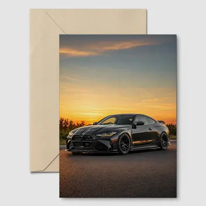BMW M4 Black Coupe Sunset Sky