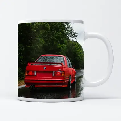 BMW M3 Red Wet Road Forest