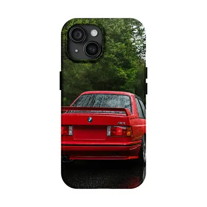 BMW M3 Red Wet Road Forest