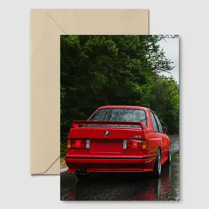BMW M3 Red Wet Road Forest