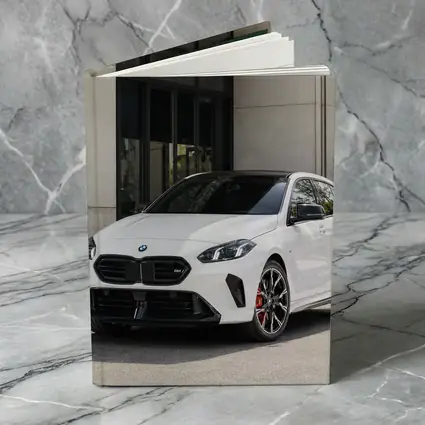 BMW M135 White Hatchback Urban Setting