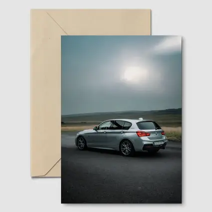BMW M140i Silver Hatchback Overcast Road