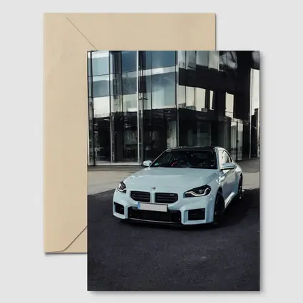 BMW M2 Light Blue Urban Building Background