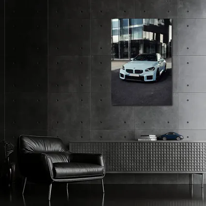 BMW M2 Light Blue Urban Building Background