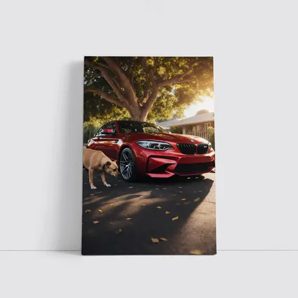 Red BMW M2 Parked With Dog Nearby