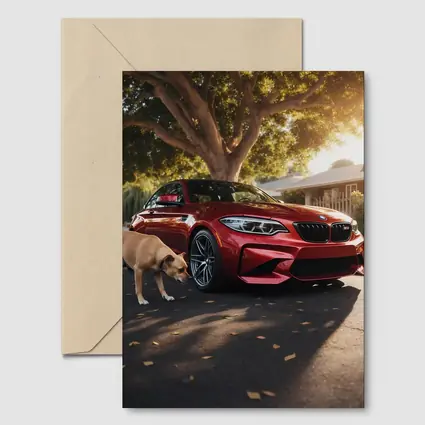 Red BMW M2 Parked With Dog Nearby