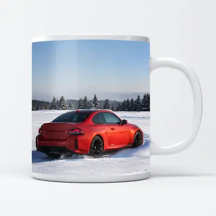 BMW M2 Red Coupe Drifting Snow Landscape