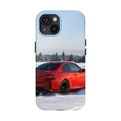 BMW M2 Red Coupe Drifting Snow Landscape