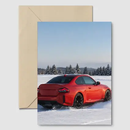 BMW M2 Red Coupe Drifting Snow Landscape