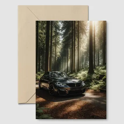 BMW M3 Parked in Sunlit Forest