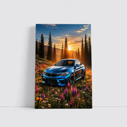BMW M2 Blue Coupe Wildflower Sunset Meadow