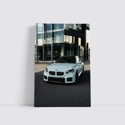 BMW M2 White Parked Outside Glass Building