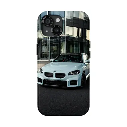 BMW M2 White Parked Outside Glass Building