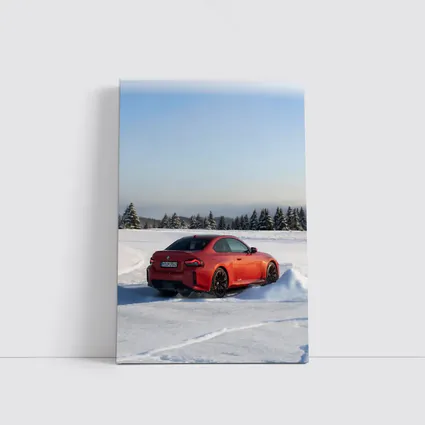 BMW M2 Red Coupe Winter Snow Drift