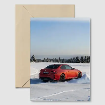 BMW M2 Red Coupe Winter Snow Drift