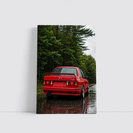 BMW M3 Red Wet Road Forest