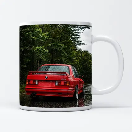 BMW M3 Red Wet Road Forest