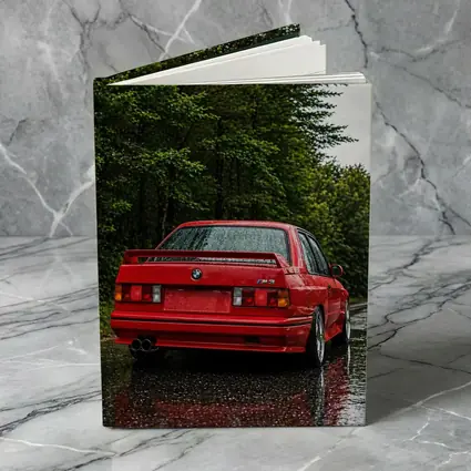 BMW M3 Red Wet Road Forest