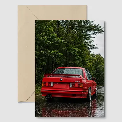 BMW M3 Red Wet Road Forest