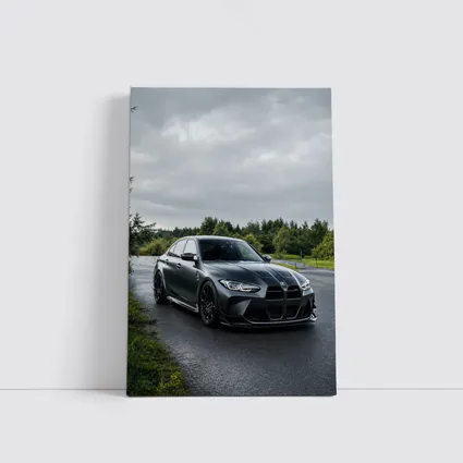 BMW M3 Matte Black Wet Road Overcast