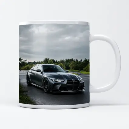 BMW M3 Matte Black Wet Road Overcast
