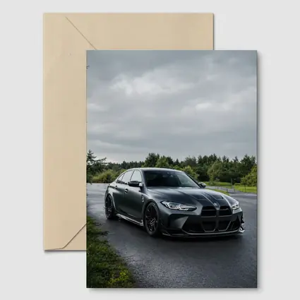 BMW M3 Matte Black Wet Road Overcast