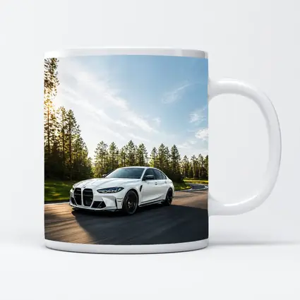 BMW M3 White Sedan on Forest Road
