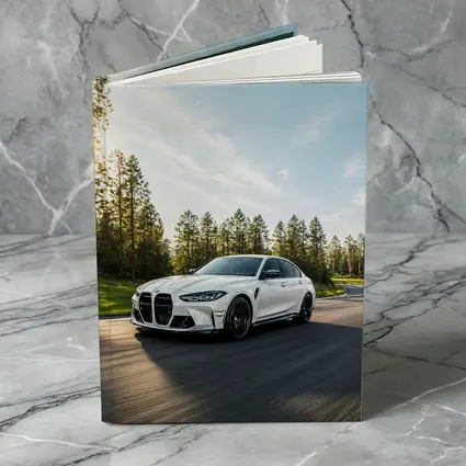 BMW M3 White Sedan on Forest Road