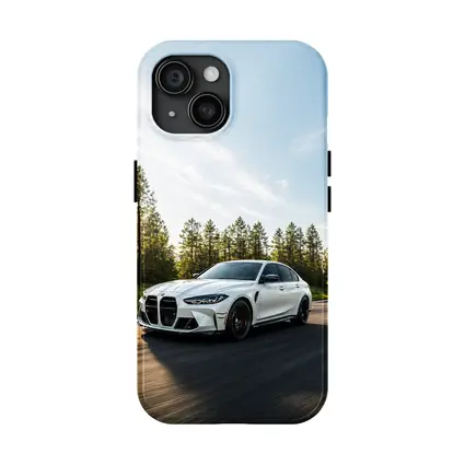 BMW M3 White Sedan on Forest Road