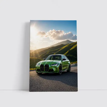 BMW M3 Green Sedan Mountain Sunset