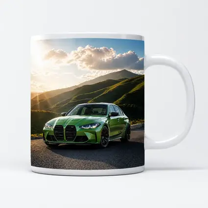 BMW M3 Green Sedan Mountain Sunset