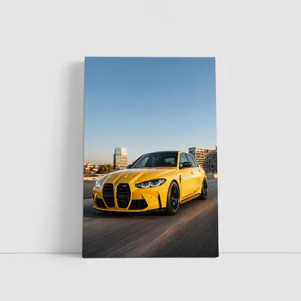 BMW M3 Yellow Sedan City Street Shot