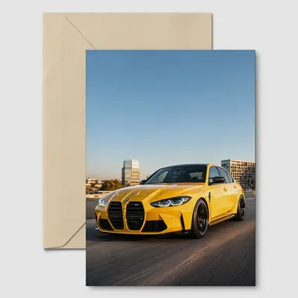 BMW M3 Yellow Sedan City Street Shot