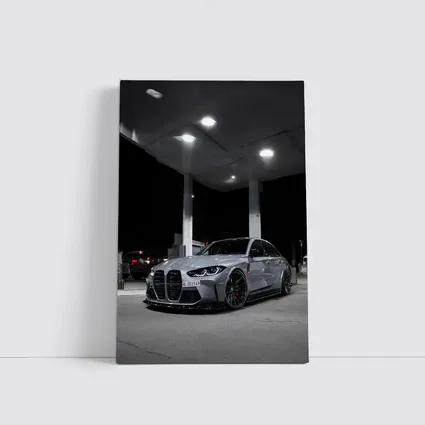 BMW M3 Gray Stance Night Gas Station
