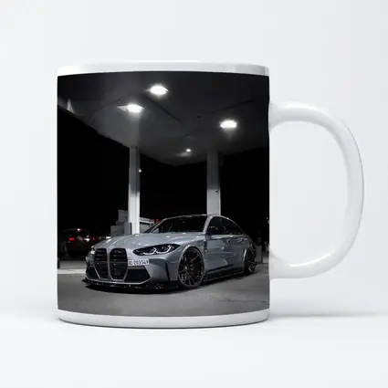 BMW M3 Gray Stance Night Gas Station
