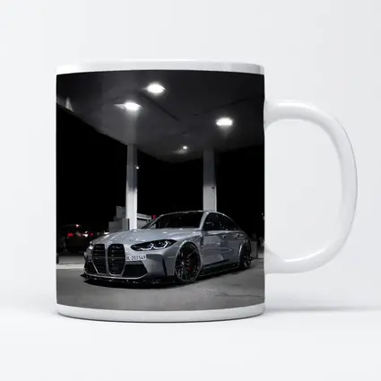 BMW M3 Gray Night Gas Station Street