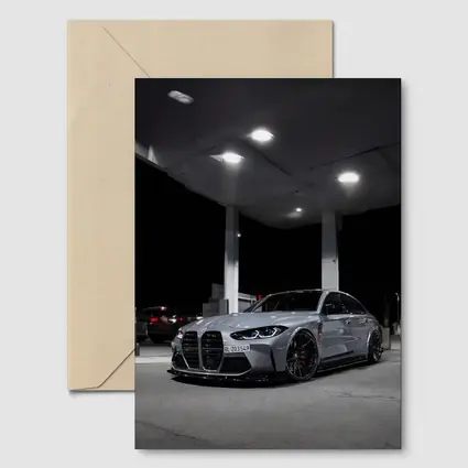 BMW M3 Gray Night Gas Station Street