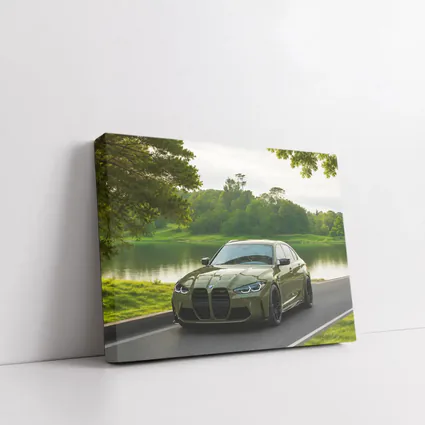 BMW M3 Military Green Parked by Lake