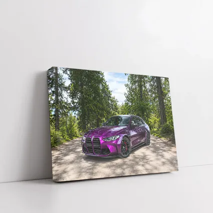 BMW M3 Purple Sedan Forest Road Setting