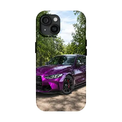 BMW M3 Purple Sedan Forest Road Setting
