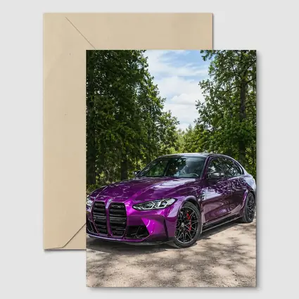 BMW M3 Purple Sedan Forest Road Setting