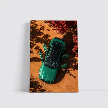 BMW M3 Green Sedan Doors Open Overhead