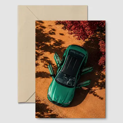 BMW M3 Green Sedan Doors Open Overhead