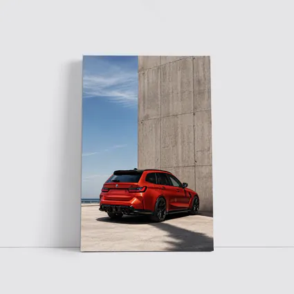 BMW M3 Touring Red Concrete Wall Background