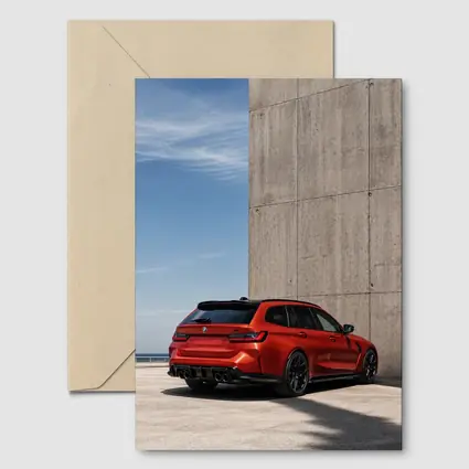 BMW M3 Touring Red Concrete Wall Background