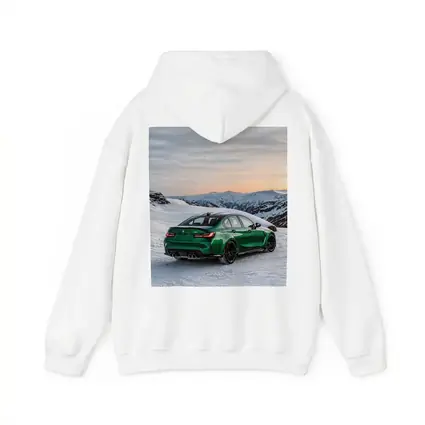 BMW M3 Green Sedan Snowy Mountain Sunset