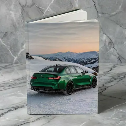 BMW M3 Green Sedan Snowy Mountain Sunset